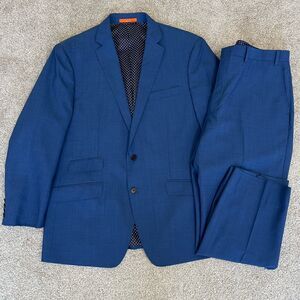 Tallia Men's 100% Wool Suit Set Blue Blazer 44R & Pants 38 x 27 Business Formal‎